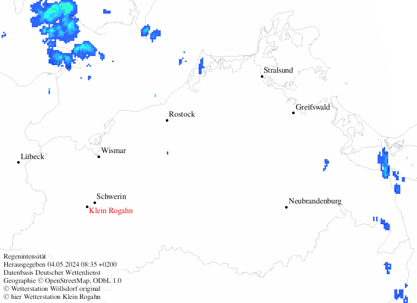 Landkarte der Niederschlagsimtensität in MV